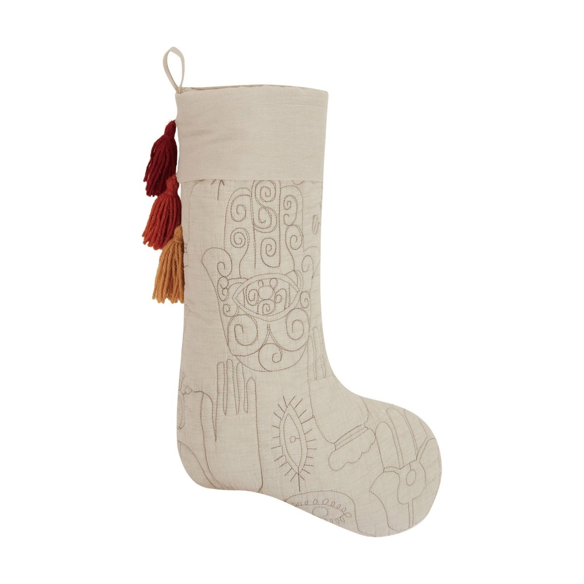 Hamsa Quilted Christmas Stocking, 12x20 inch, front view