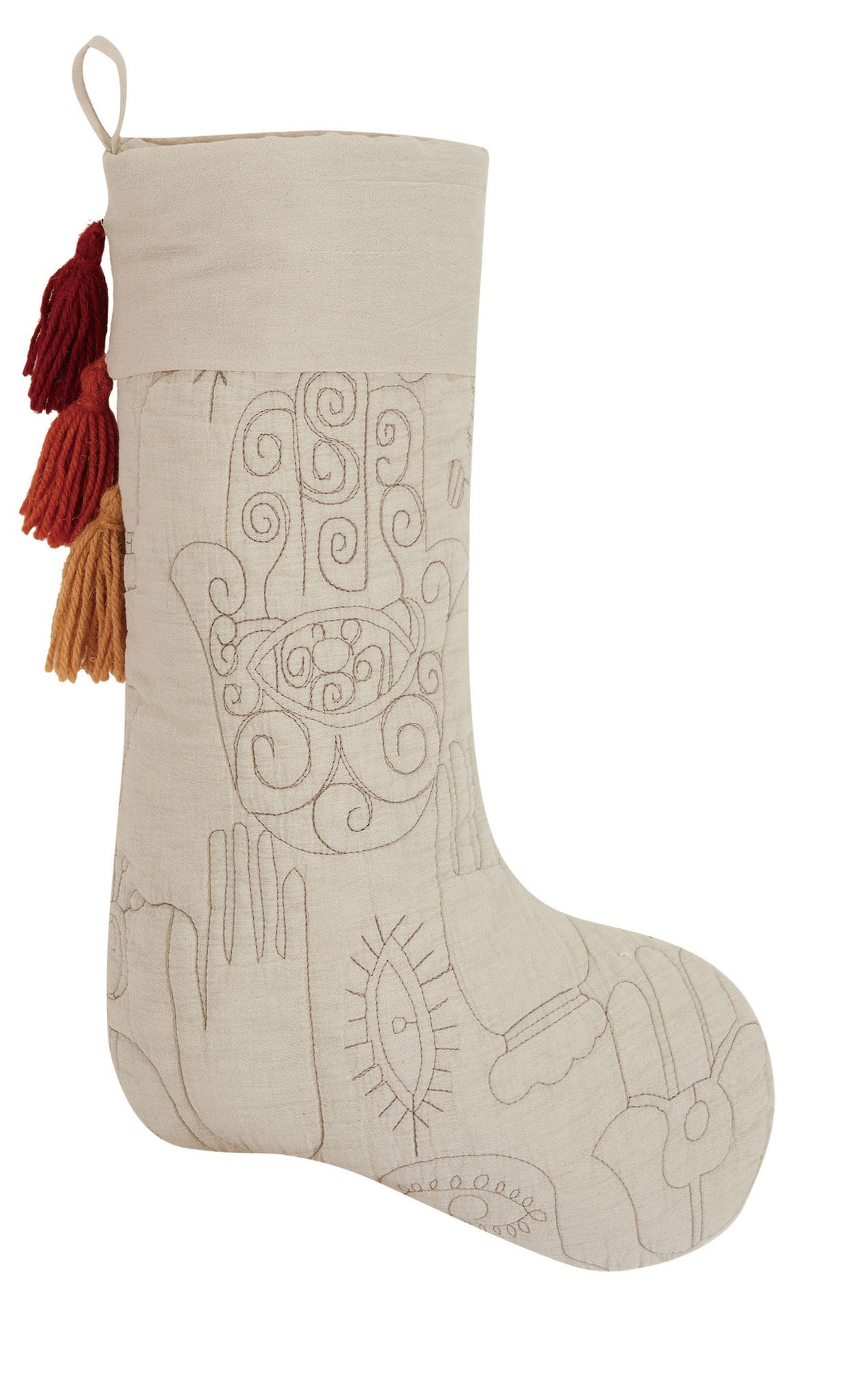 Hamsa Quilted Christmas Stocking, 12x20 inch, front view