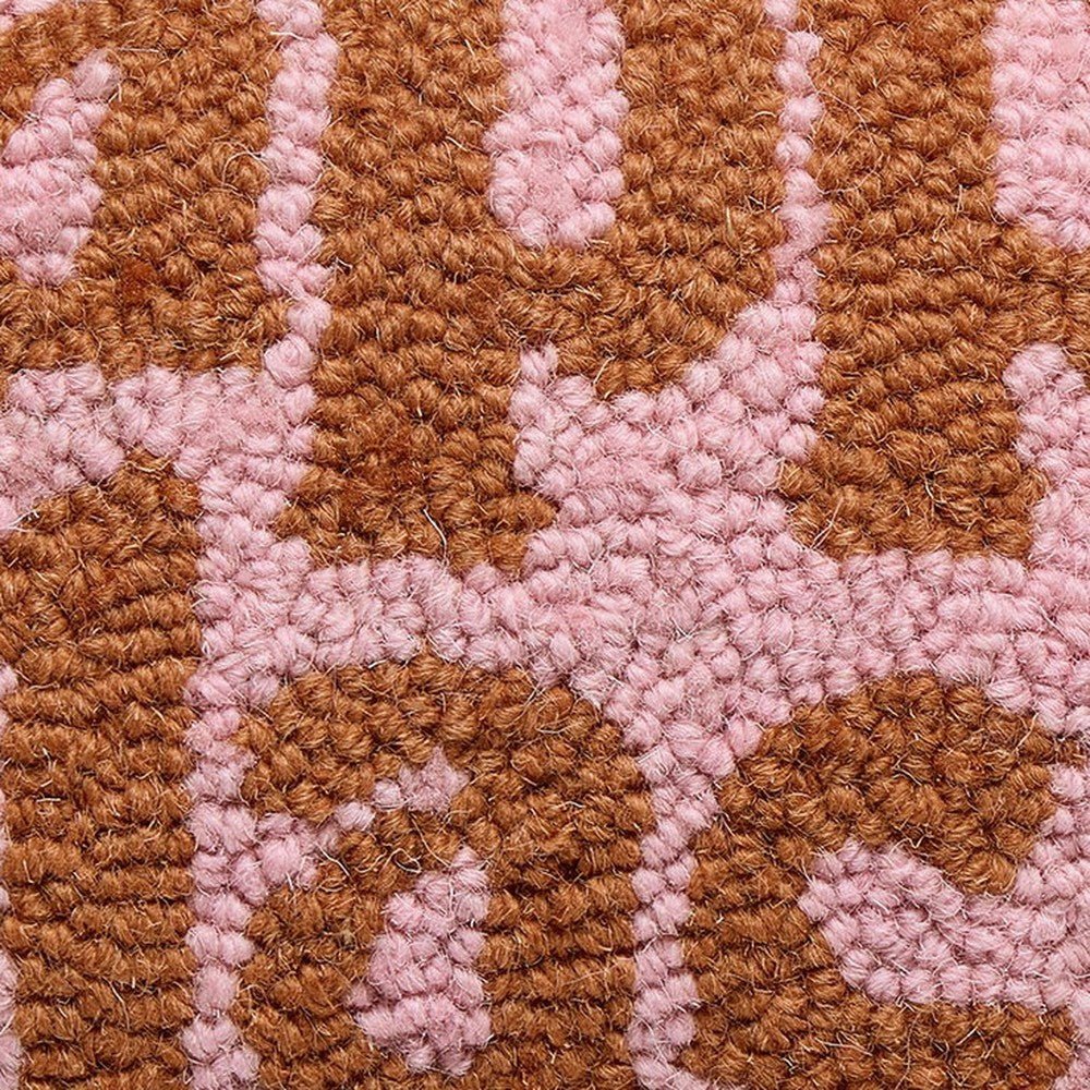 Closeup of Happy Place Hooked Wool Throw Pillow showing stitch texture and craftsmanship detail