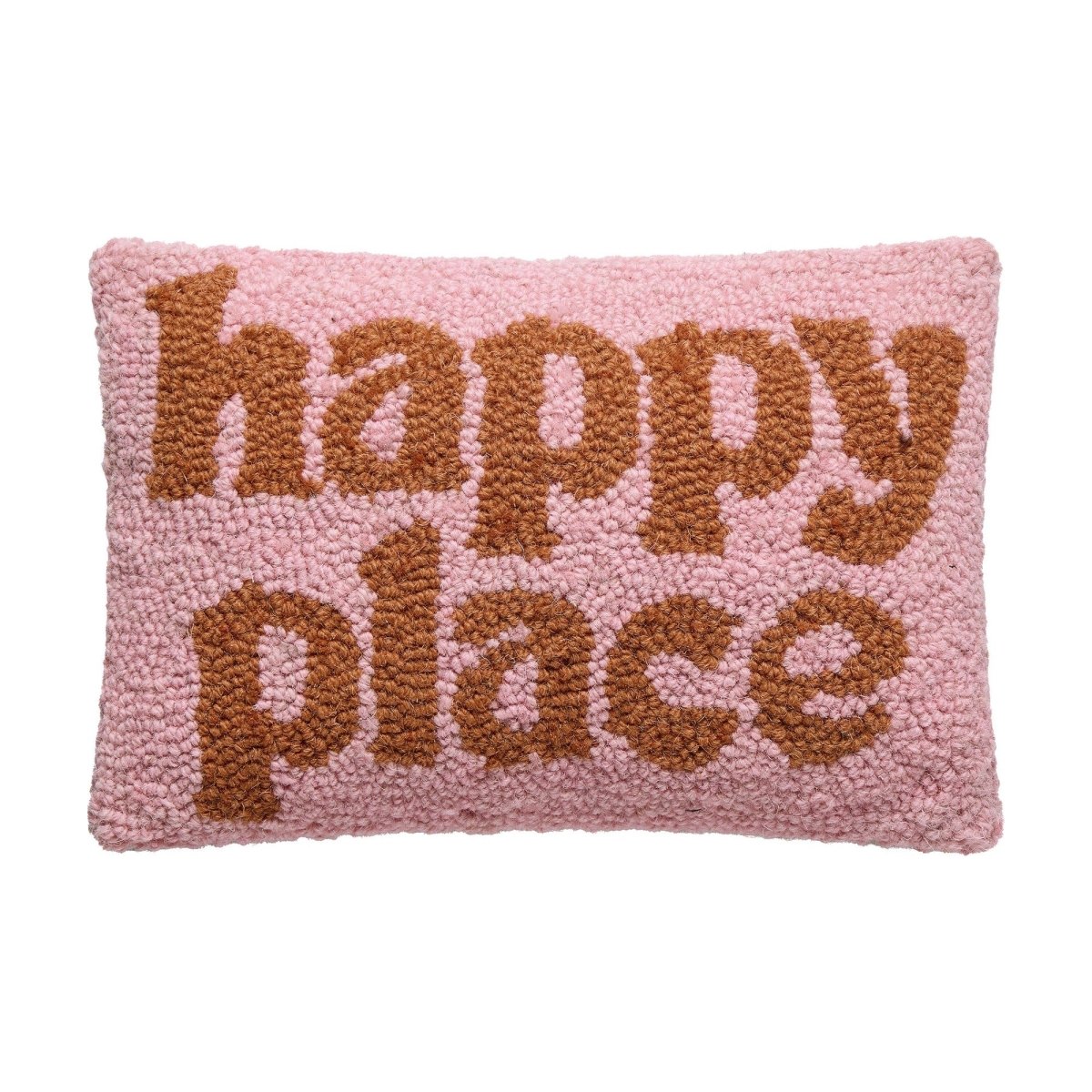 Happy Place Hooked Wool Throw Pillow, 8x12 inch, front view