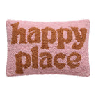 Happy Place Hooked Wool Throw Pillow, 8x12 inch, front view