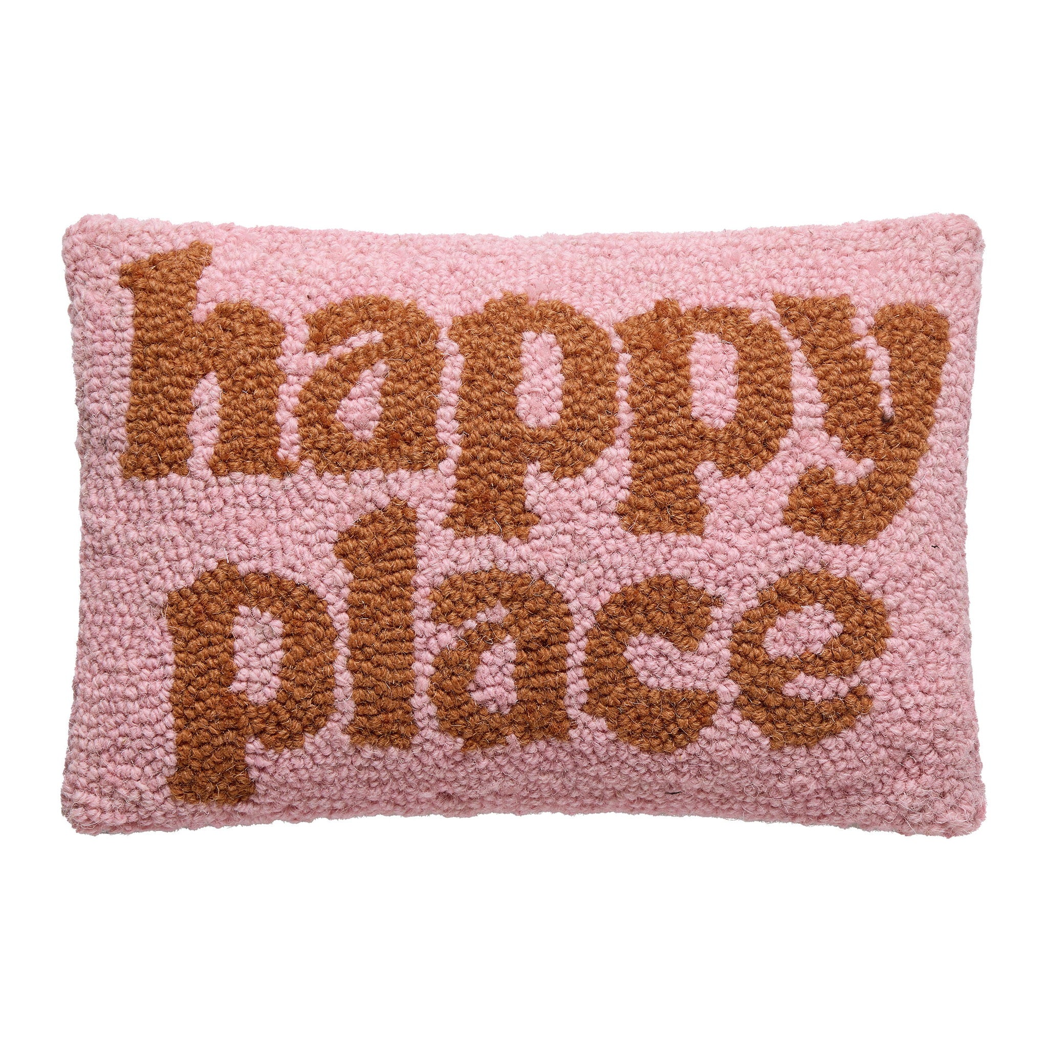 Happy Place Hooked Wool Throw Pillow, 8x12 inch, front view