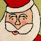 Happy Santa Holly Green Wool Hooked Holiday pillow fabric closeup showing hand-embroidered needlepoint wool texture and color detail