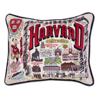 Harvard University Crimson hand-embroidered throw pillow featuring school colors and mascot imagery