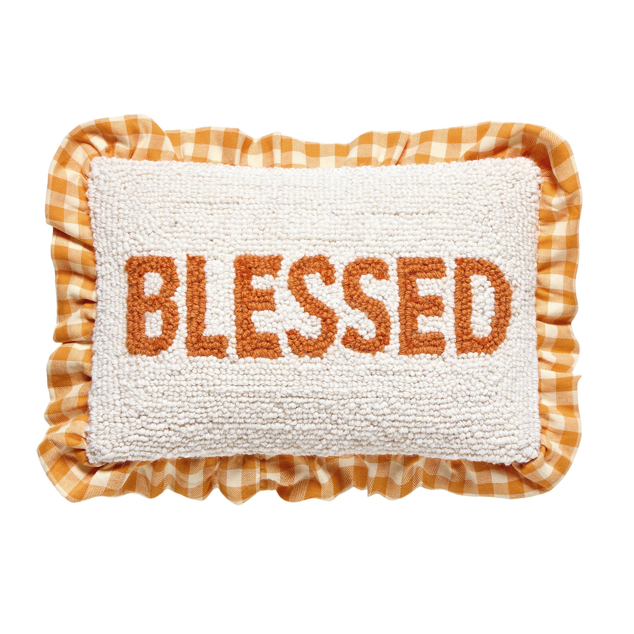 Harvest Blessed Hooked Wool Fall Harvest Throw Pillow, 8x12 inch, front view