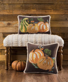 Harvest Brown Pumpkin Duo Embroidered Fall Harvest Throw Pillow shown alongside other designs in the same collection, 16x16 inch