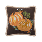 Harvest Brown Pumpkin Duo Embroidered Fall Harvest Throw Pillow, 16x16 inch, front view