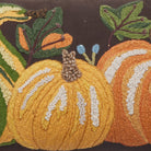 Harvest Brown Pumpkin Trio Embroidered Fall Harvest Throw Pillow, close-up detail