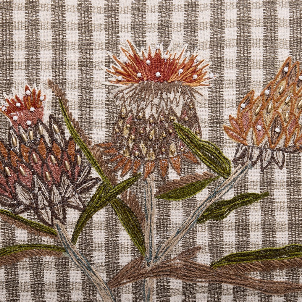 Harvest Flower Embroidered Fall Harvest Throw Pillow, close-up detail