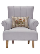 Harvest Flower Embroidered Fall Harvest Throw Pillow on an armchair, showing the throw pillow at room scale, 12x18 inch
