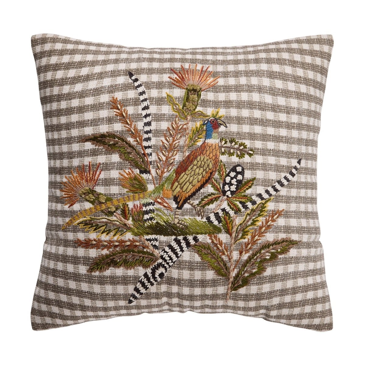 Harvest Pheasant Embroidered Fall Harvest Throw Pillow, 16x16 inch, front view