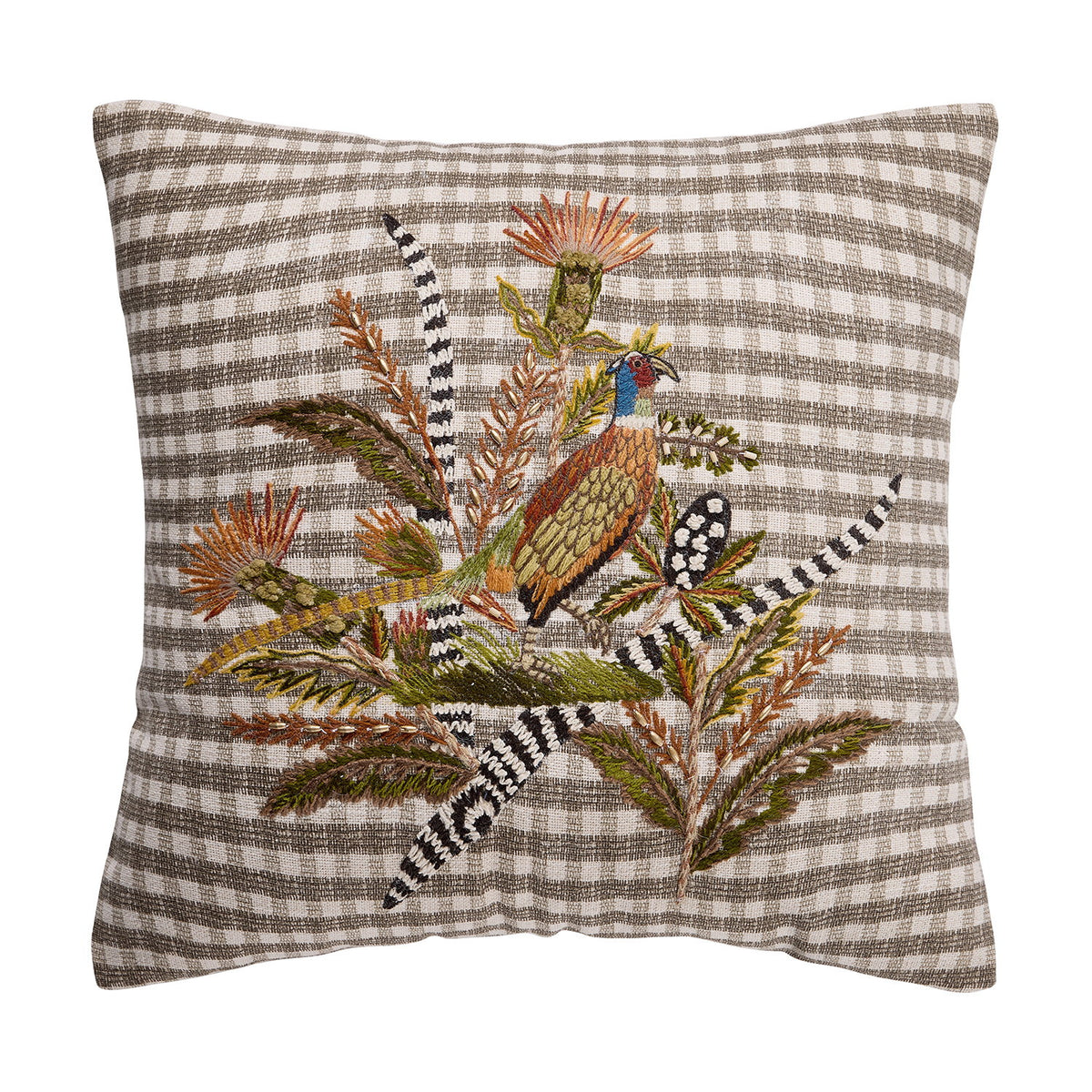 Harvest Pheasant Embroidered Fall Harvest Throw Pillow, 16x16 inch, front view