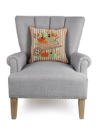 Harvest Pumpkin Cart Embroidered Fall Harvest Throw Pillow on an armchair, showing the throw pillow at room scale, 16x16 inch
