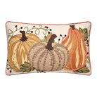 Harvest Pumpkin Trio Embroidered Fall Harvest Throw Pillow, 12x18 inch, front view