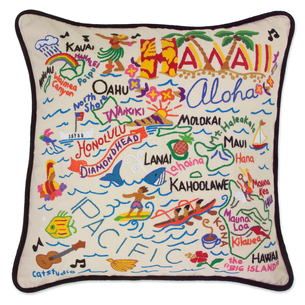 Hawaii XL State Paradise embroidered throw pillow with tropical island design.
