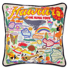 Hawaiian Islands Tropical State hand-embroidered throw pillow showcasing iconic landmarks