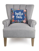 Hello Fall Embroidered Throw Pillow on an armchair, showing the throw pillow at room scale, 16x16 inch