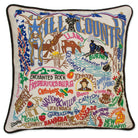 Hill Country Bluebonnets hand-embroidered throw pillow showcasing iconic landmarks