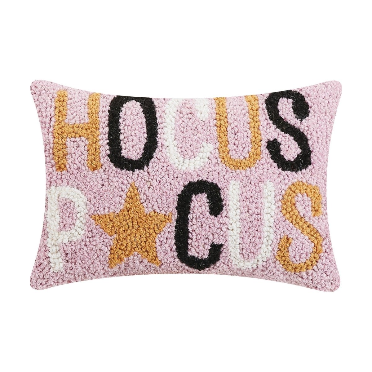 Hocus Pocus Hooked Wool Halloween Throw Pillow, 8x12 inch, front view
