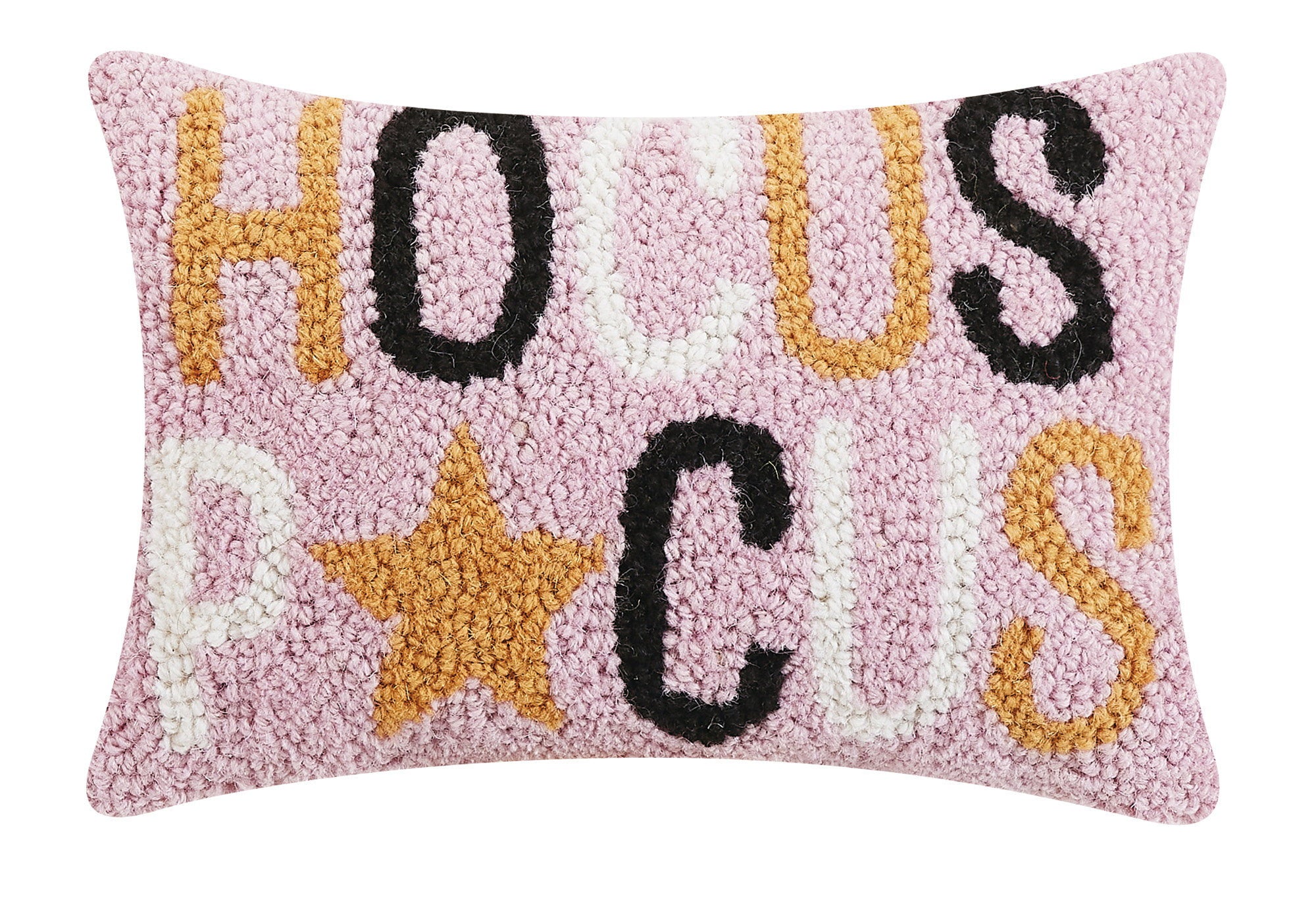 Hocus Pocus Hooked Wool Halloween Throw Pillow, 8x12 inch, front view