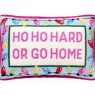 Hoho Hard Go Home Embroidered Needlepoint Christmas Throw Pillow, close-up detail