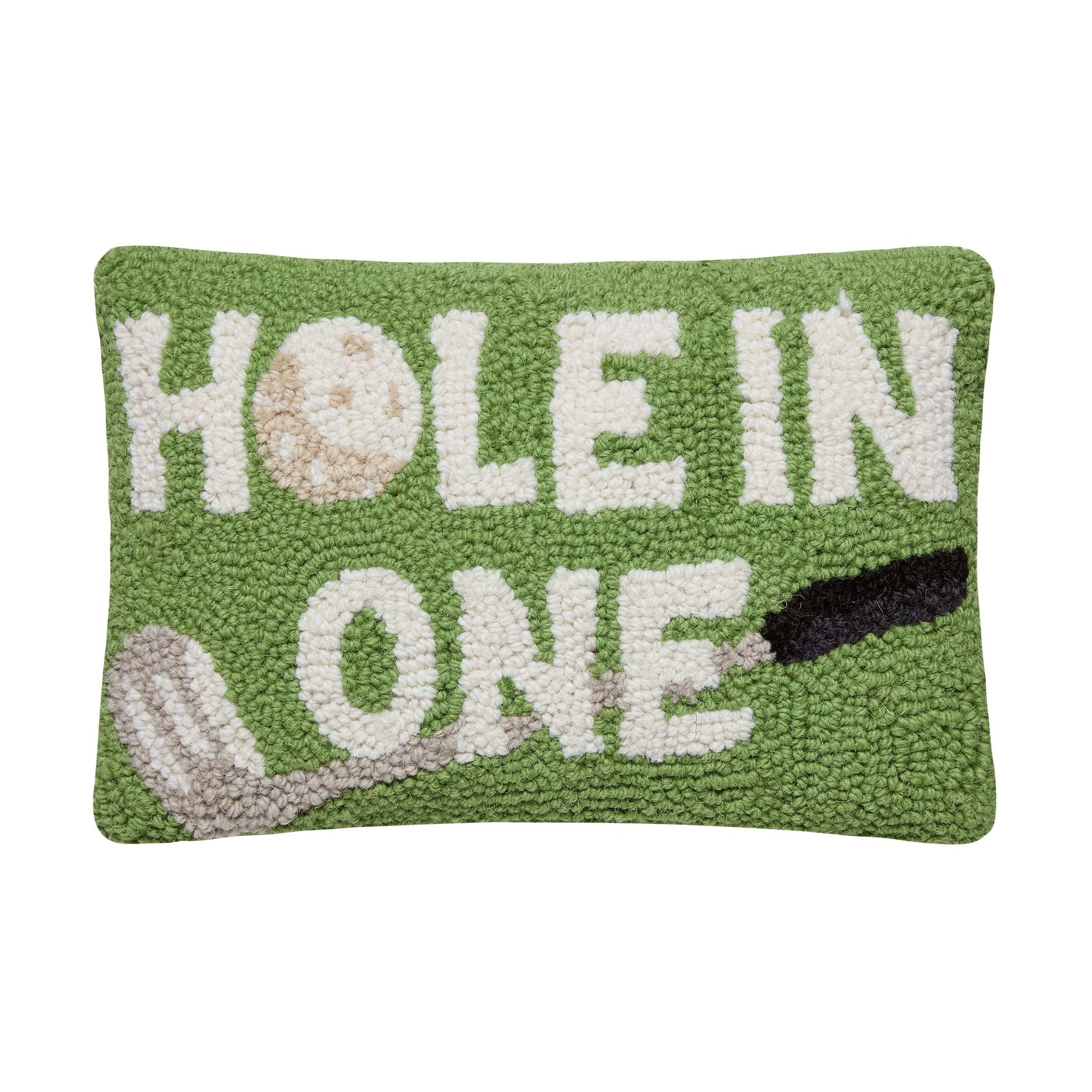 Hole in One Hooked Wool Throw Pillow, 8x12 inch, front view