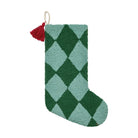 Holiday Argyle Green with Tassel Hooked Wool Christmas Stocking, 12x20 inch, front view