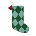 Holiday Argyle Green with Tassel Hooked Wool Christmas Stocking, 12x20 inch, front view