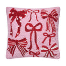 Holiday Bows Hooked Wool Christmas Throw Pillow, 16x16 inch, front view