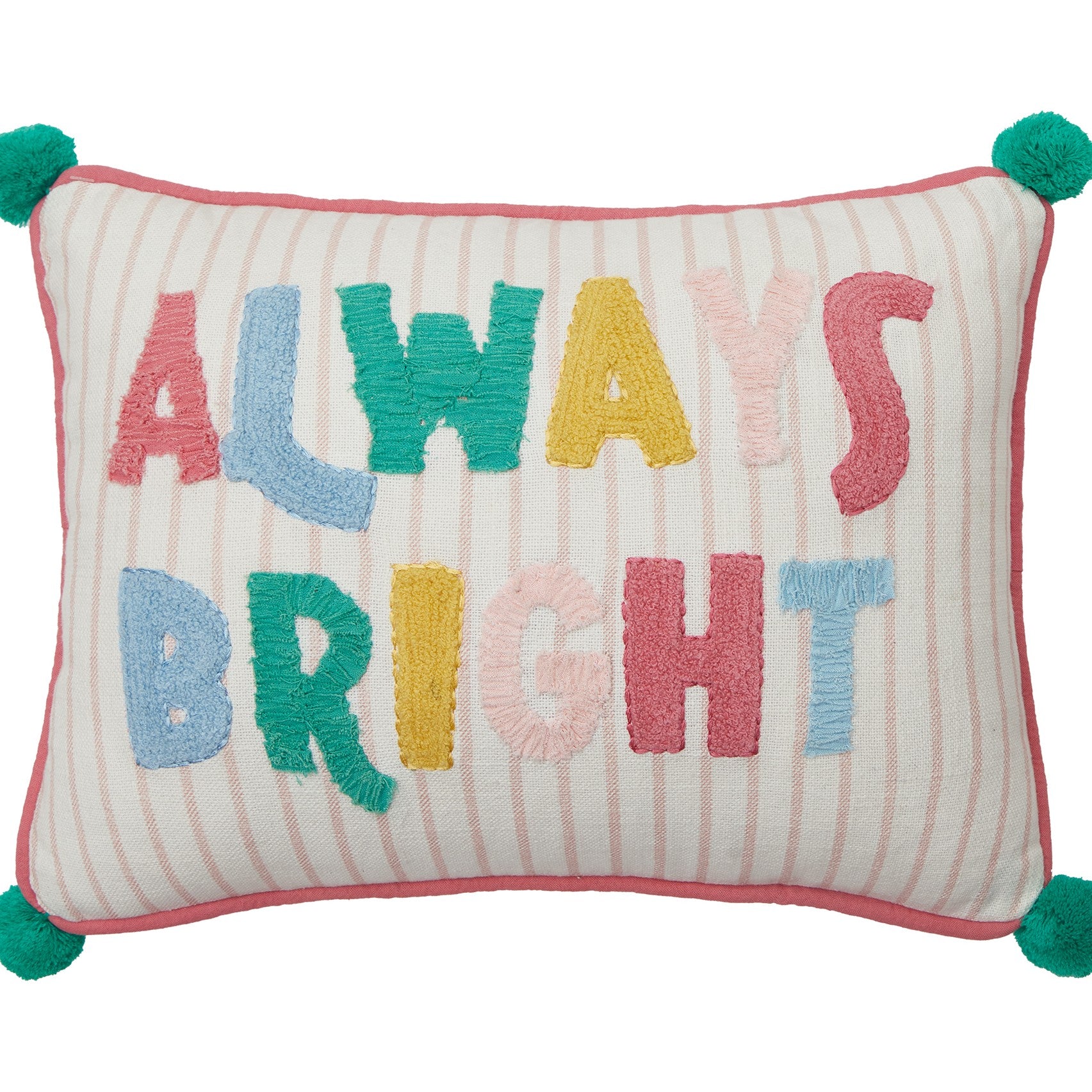 Holiday Bright's Always with Pom Poms Embroidered Throw Pillow, close-up detail