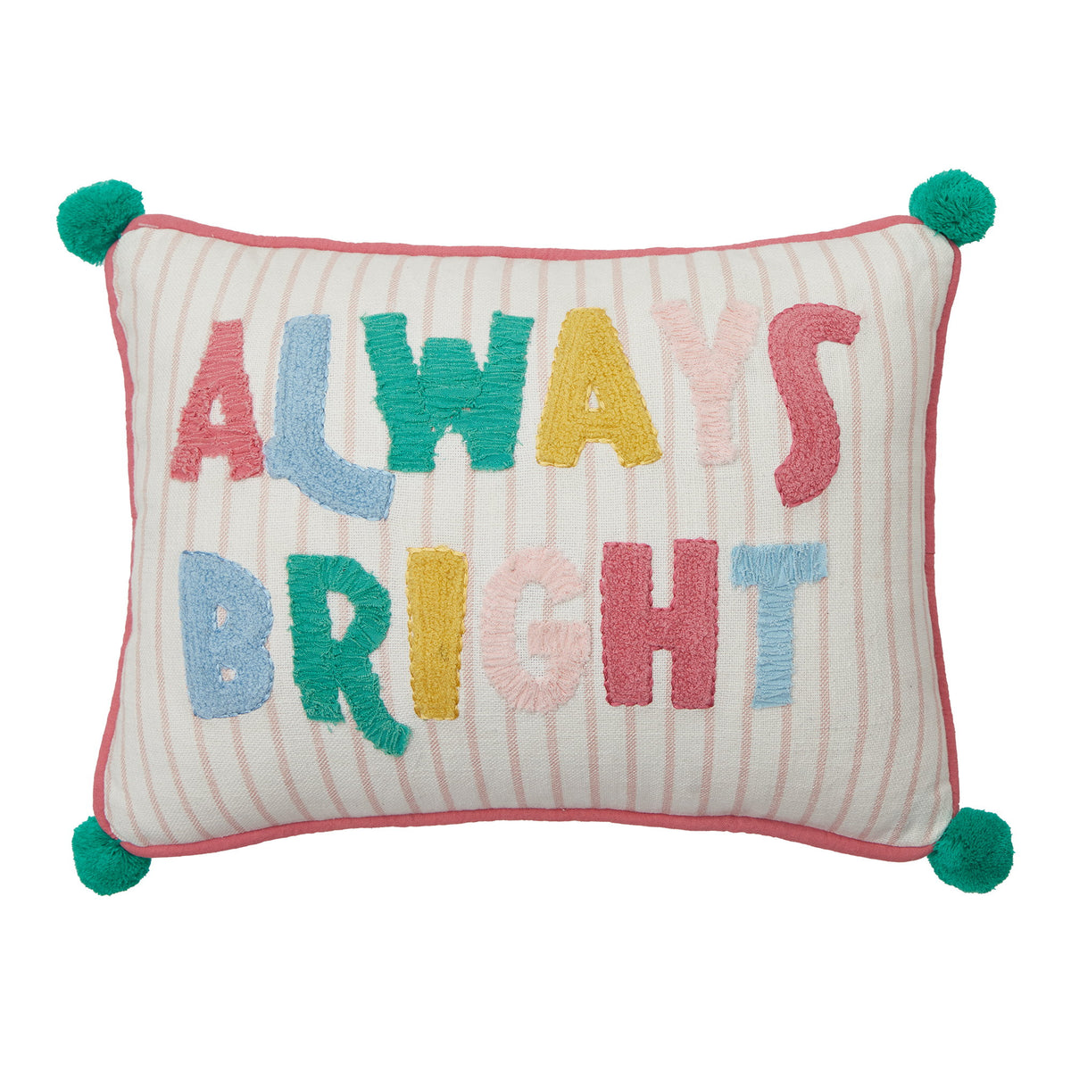 Holiday Bright's Always with Pom Poms Embroidered Throw Pillow, 12x16 inch, front view