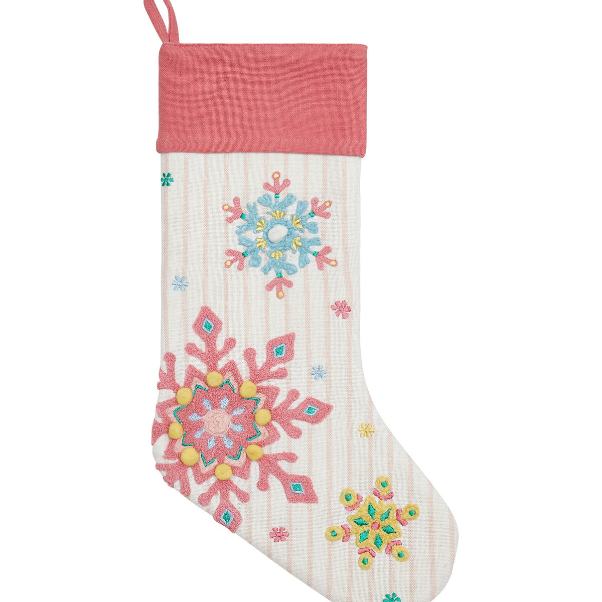 Holiday Bright's Snowflake Embroidered Christmas Stocking, close-up detail