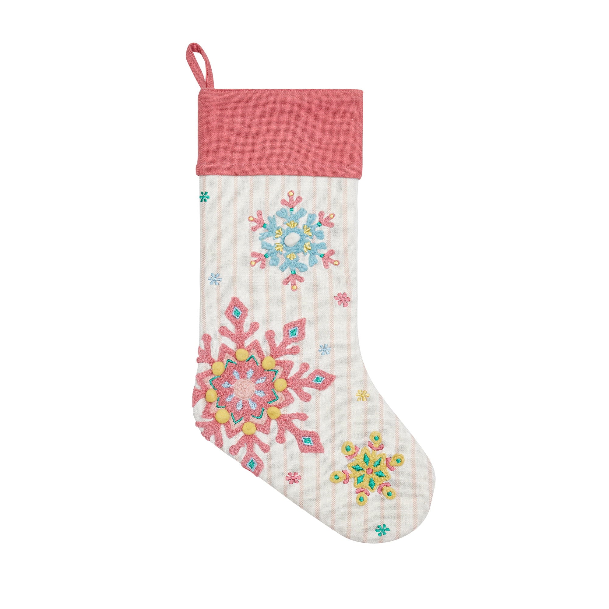 Holiday Bright's Snowflake Embroidered Christmas Stocking, 11x20 inch, front view
