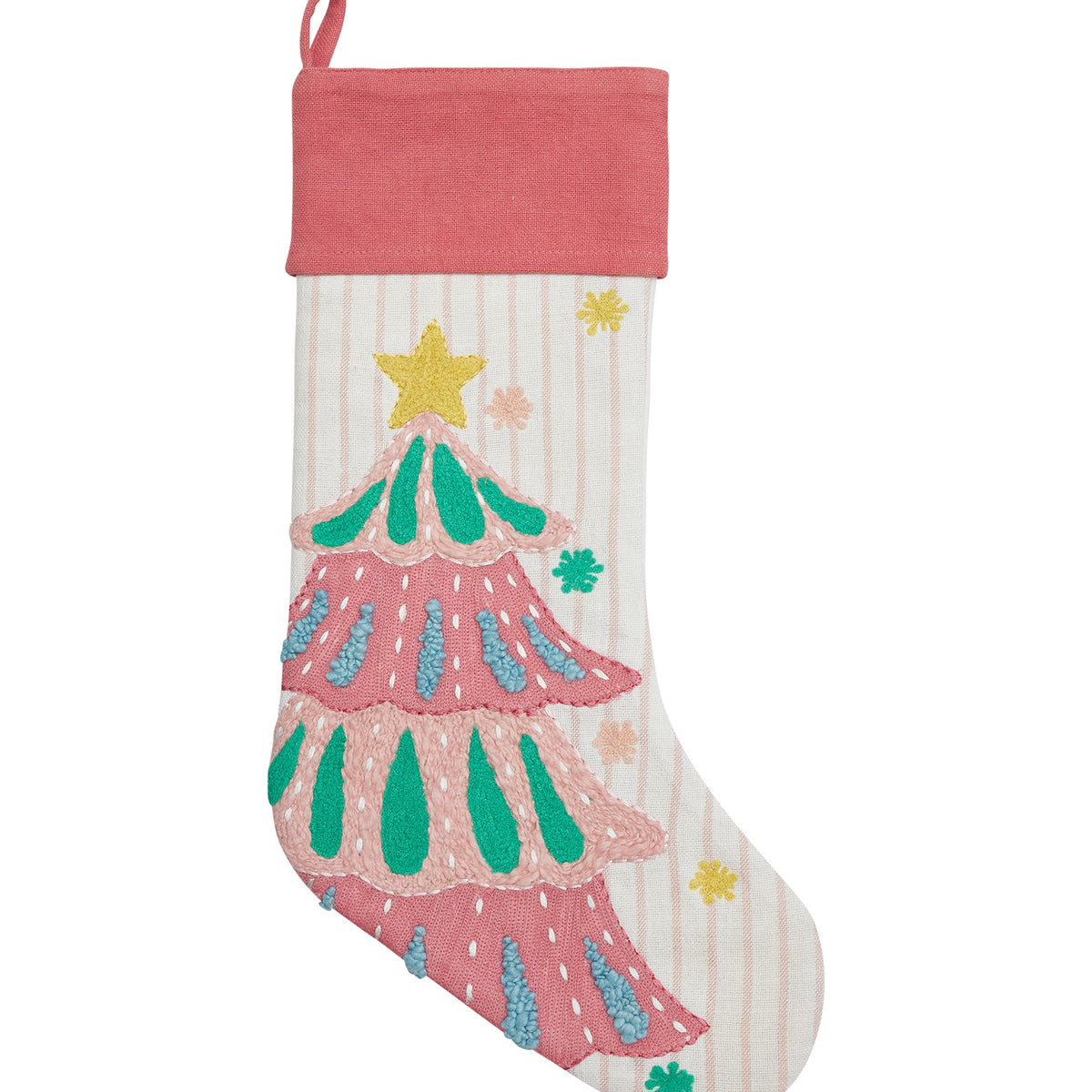Holiday Bright's Tree Embroidered Christmas Stocking, close-up detail