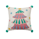 Holiday Bright's Tree with Pom Poms Embroidered Christmas Throw Pillow, 16x16 inch, front view