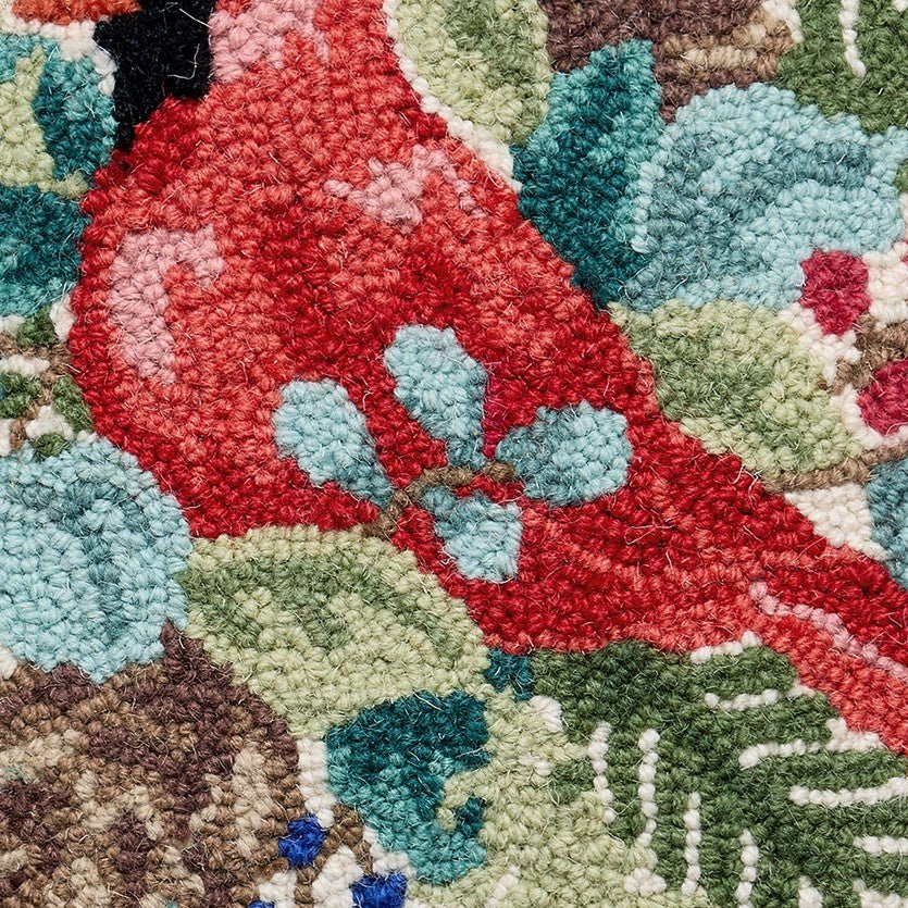 Holiday Cardinal Hooked Wool Throw Pillow, close-up detail