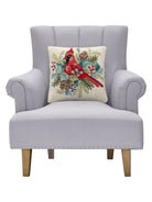 Holiday Cardinal Hooked Wool Throw Pillow on an armchair, showing the throw pillow at room scale, 16x16 inch