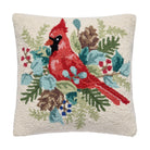 Holiday Cardinal Hooked Wool Throw Pillow, 16x16 inch, front view