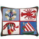 Sailboat needlepoint throw pillow with festive holiday seasonal design