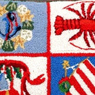 Hand-stitched wool detail of Holiday Christmas Nautical Sailboat Wool Hooked needlepoint pillow showing intricate weave pattern and texture