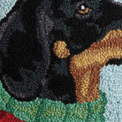 Holiday Dachshund Hooked Wool Christmas Throw Pillow, close-up detail