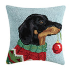 Holiday Dachshund Hooked Wool Christmas Throw Pillow, 18x18 inch, front view