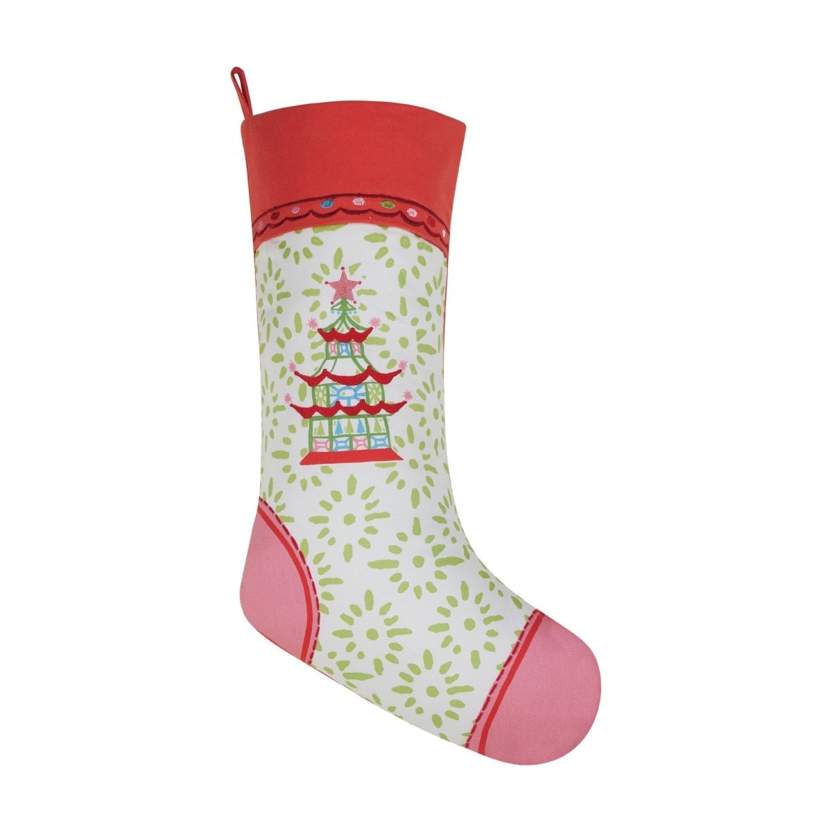 Holiday Follies Embroidered Christmas Stocking, 8x20 inch, front view