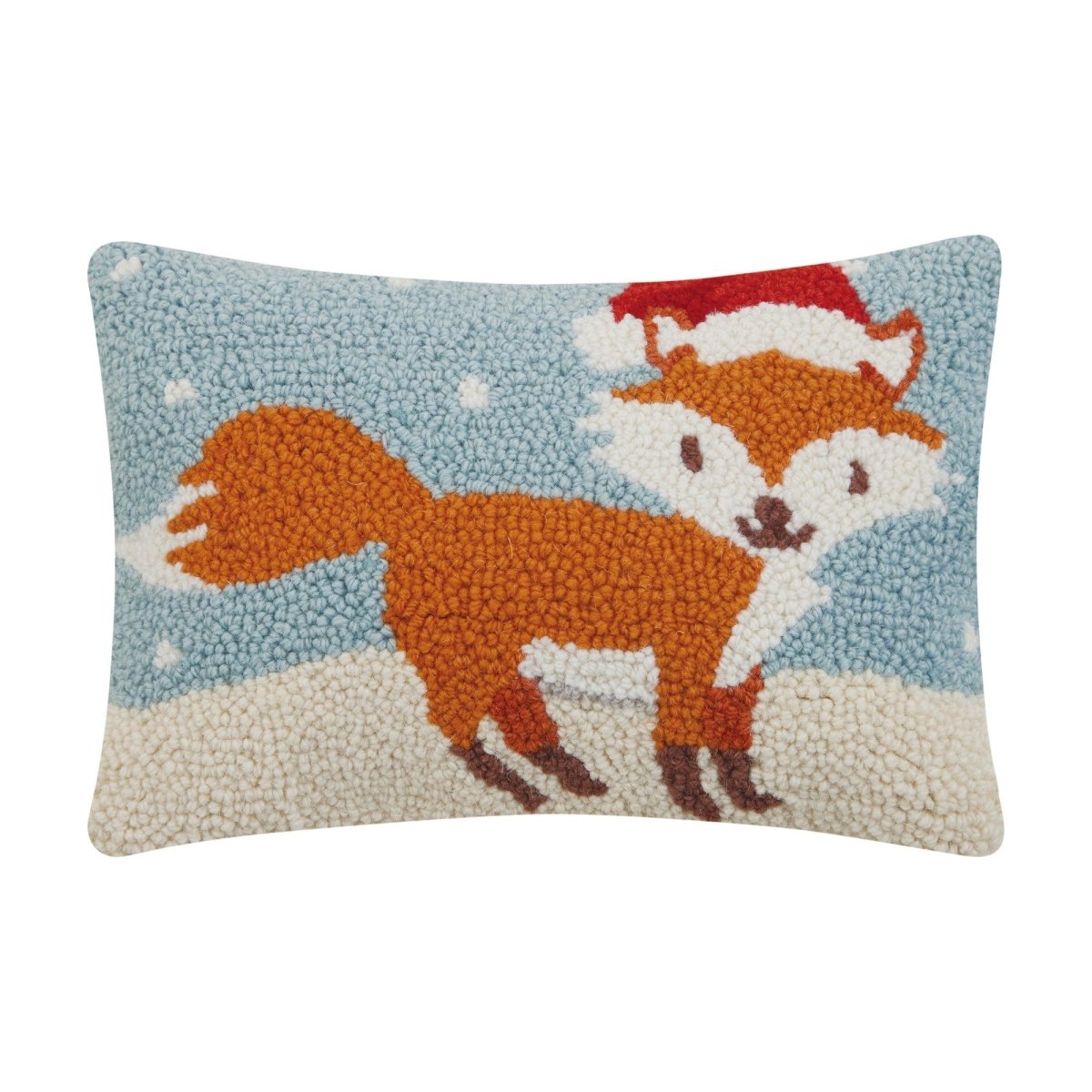 Holiday Fox Hooked Wool Christmas Throw Pillow, 8x12 inch, front view