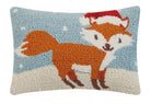 Holiday Fox Hooked Wool Christmas Throw Pillow, 8x12 inch, front view