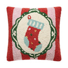 Holiday Frames Hooked Wool Christmas Throw Pillow, 14x14 inch, front view