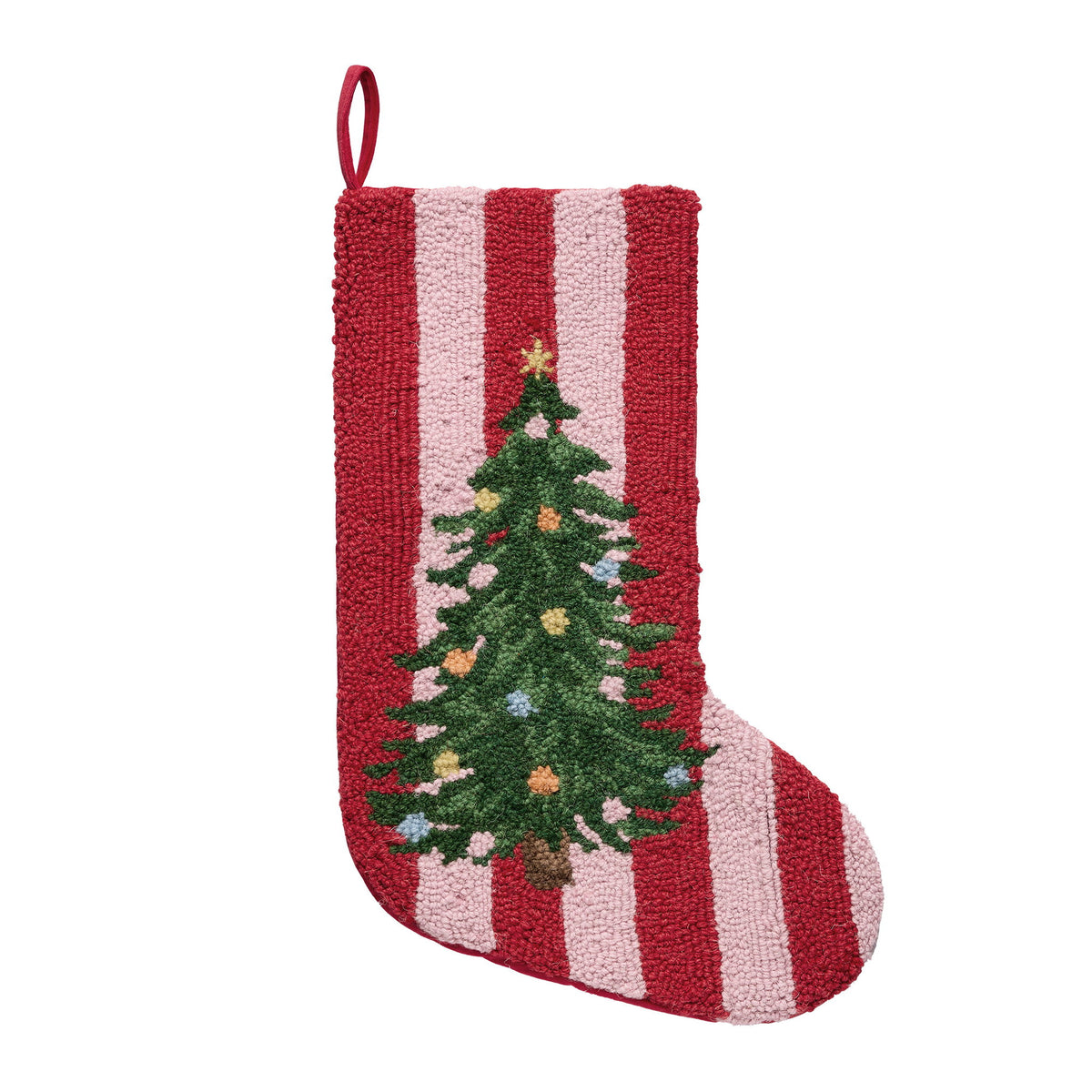 Holiday Frames Tree Hooked Wool Christmas Stocking, 12x20 inch, front view