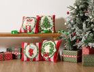 Holiday Frames Tree Hooked Wool Christmas Throw Pillow shown alongside other designs in the same collection, 14x14 inch
