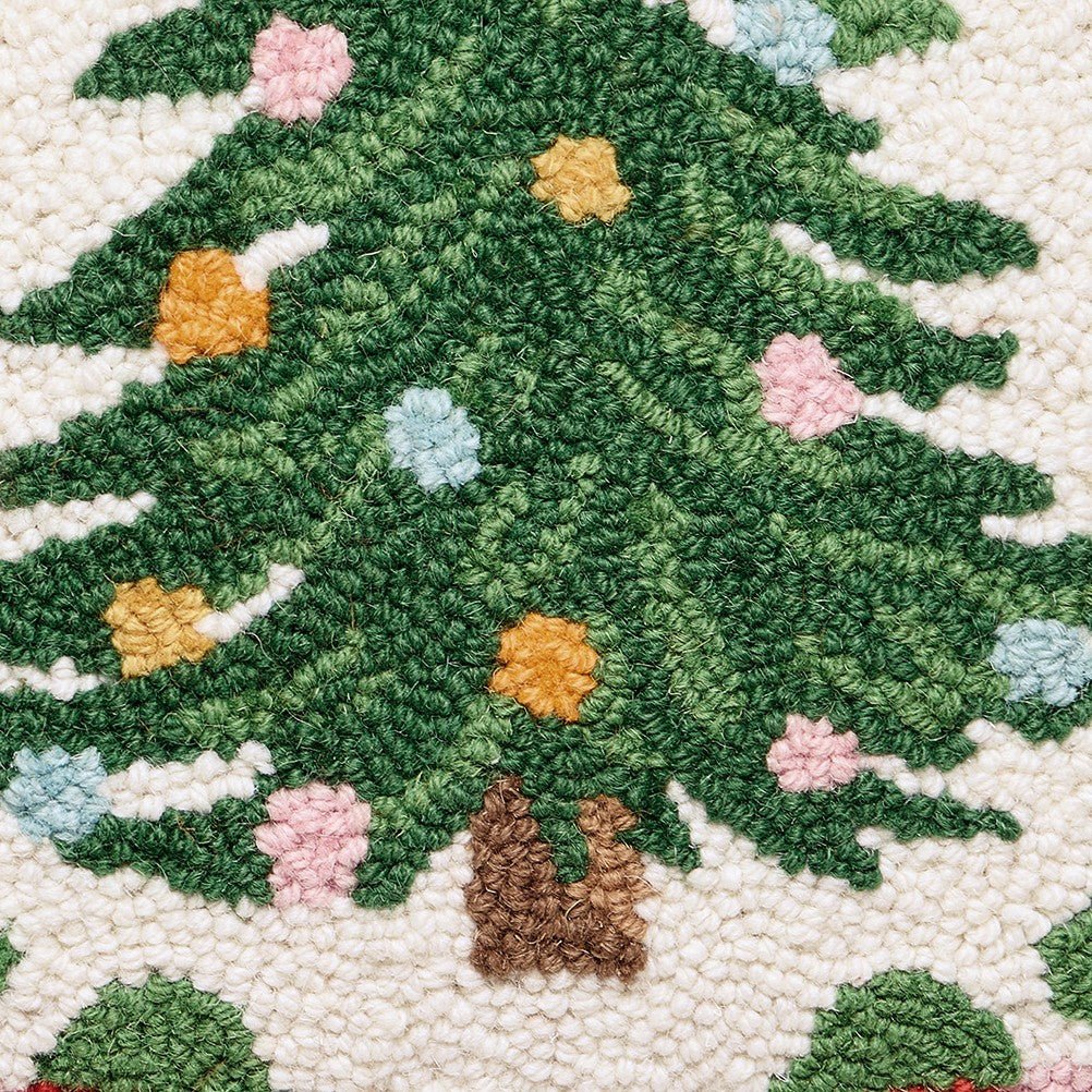 Holiday Frames Tree Hooked Wool Christmas Throw Pillow, close-up detail