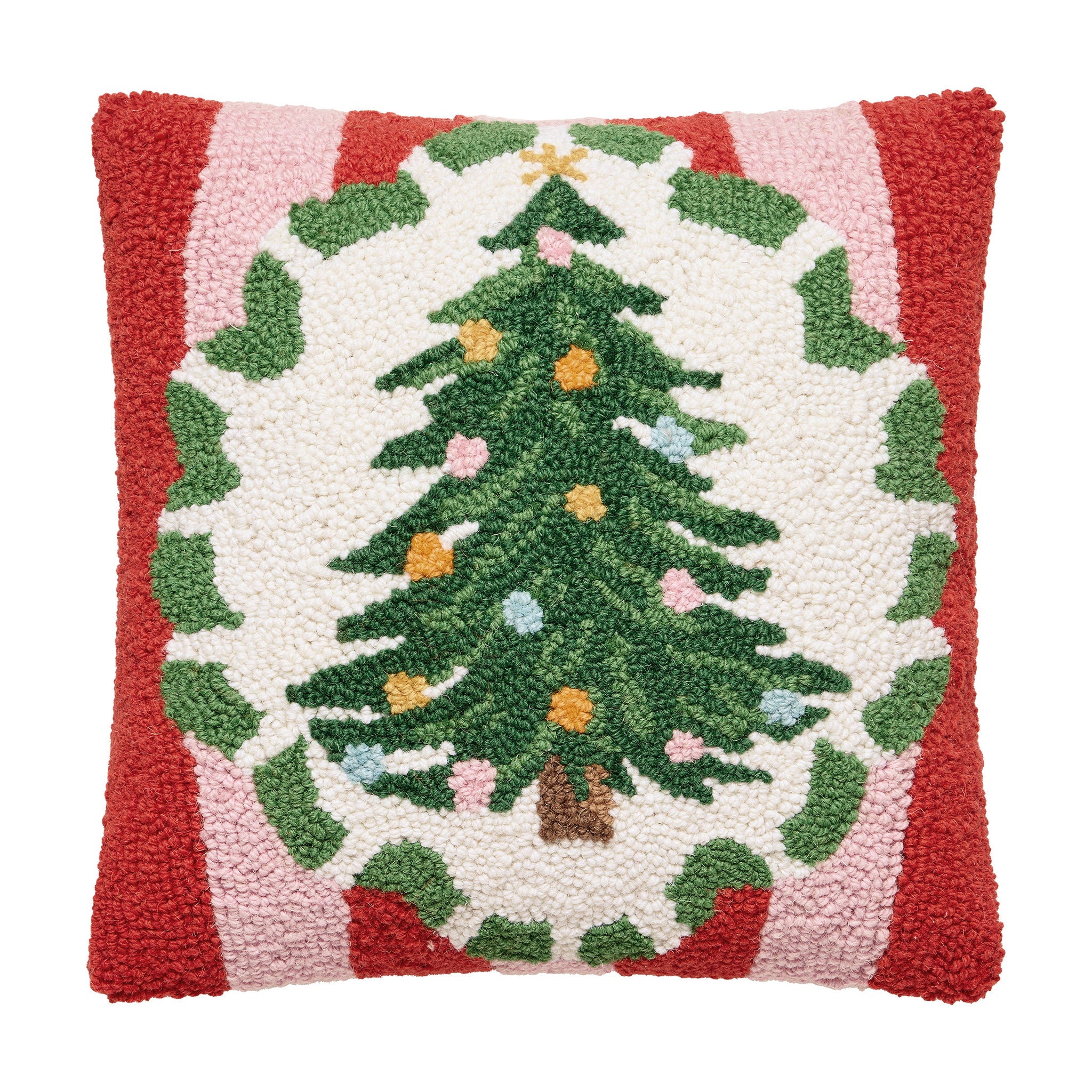 Holiday Frames Tree Hooked Wool Christmas Throw Pillow, 14x14 inch, front view